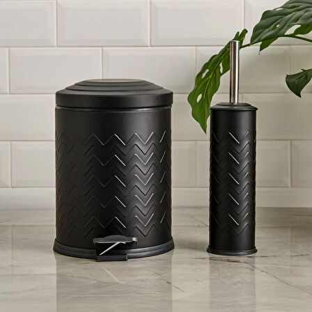 Bath Desenli 2'li Banyo Seti - Siyah