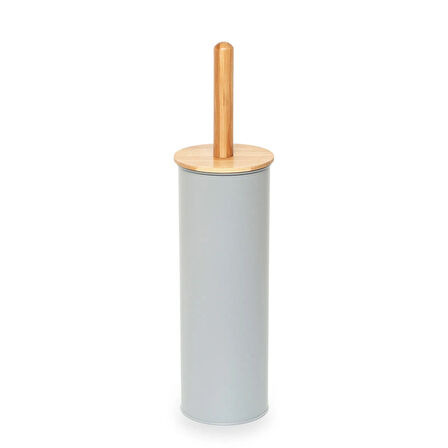 Bambu Saplı Metal Tuvalet Fırçalık - Gri