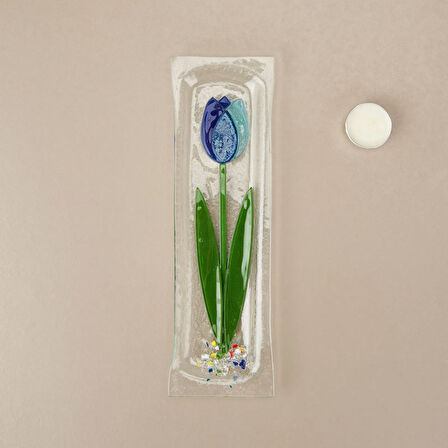 Deco Lale Cam Tabak - Mavi - 28x8 cm