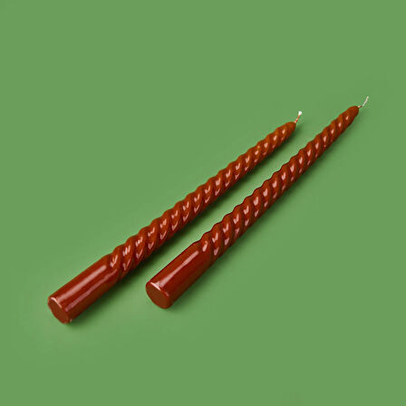 2'li Burgulu Parlak Şamdan Mumu - Karamel - 25 cm