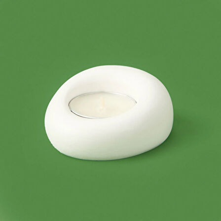 Deco Taş Mumluk - Beyaz - 5 cm