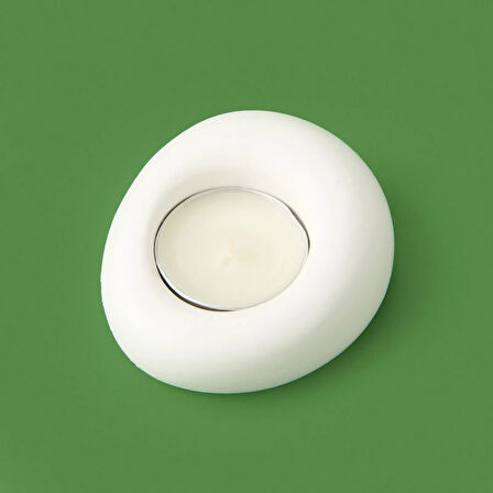 Deco Taş Mumluk - Beyaz - 5 cm