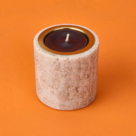 Marble Şamdan Mumluk - Bej - 6 cm