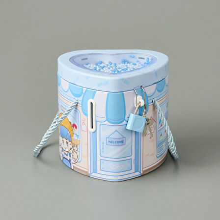 Kalp Kilitli Metal Kumbara - Asorti - 12x14 cm