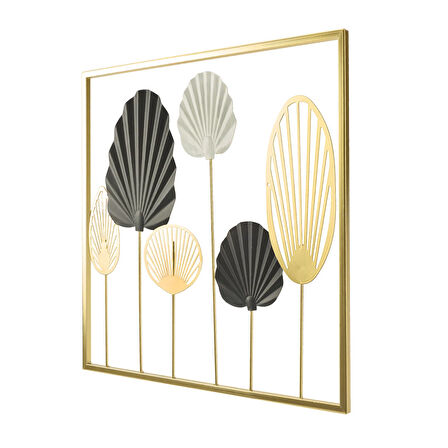 Deco Yelpaze Metal Tablo - Altın / Siyah - 45 cm