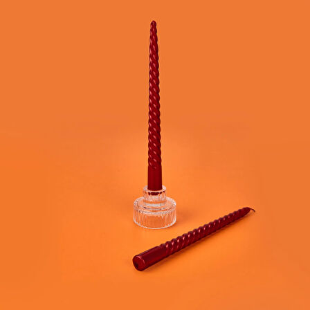 2'li Burgulu Parlak Şamdan Mumu - Metalik Bordo - 25 cm