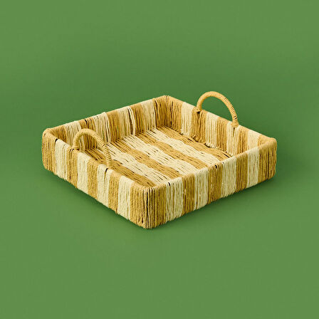 Deco Acerra Dekoratif Tepsi - Turuncu / Krem - 22x22x5 cm