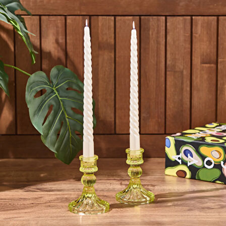 2'li Burgu Şamdan Mumu - Sedef Beyaz - 25 cm