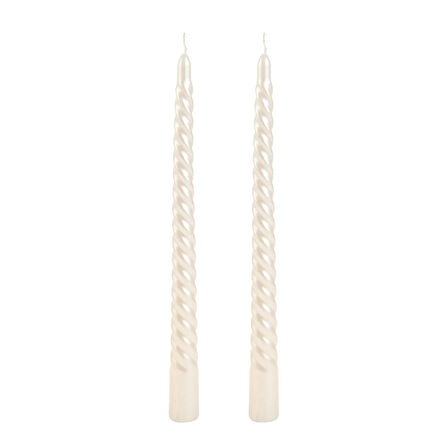 2'li Burgu Şamdan Mumu - Sedef Beyaz - 25 cm