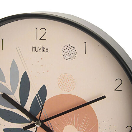 Yapraklar Camlı Duvar Saati - Renkli - 30 cm