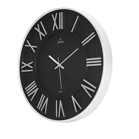 Exclusive Roma Rakam Duvar Saati - Gümüş / Siyah - 43 cm