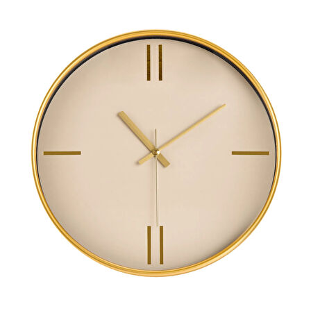 Dekoratif Krem Kadran Çizgi Rakam Duvar Saati - Altın - 29 cm