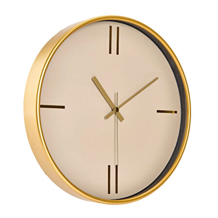 Dekoratif Krem Kadran Çizgi Rakam Duvar Saati - Altın - 29 cm