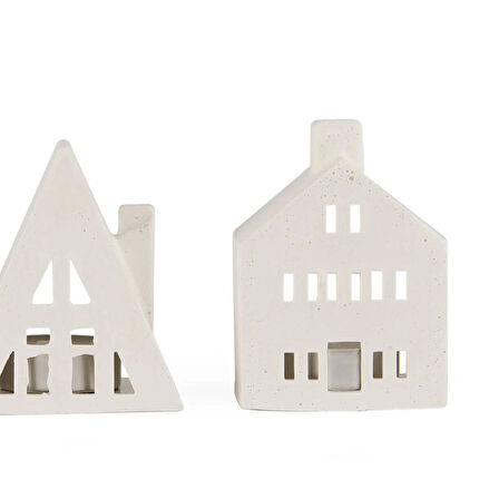 Deco 3'lü Ev Şekilli Mumluk Seti - Beyaz - 19 cm