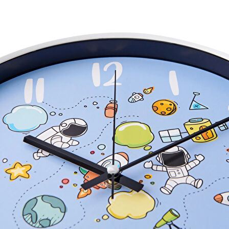 Slim Uzay Çocuk Odası Saati - Mavi - 30 cm