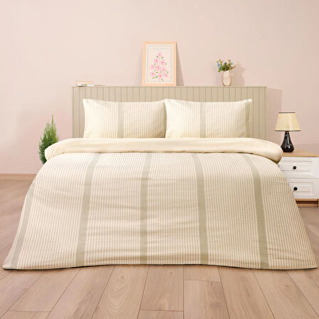 Soft Ciro İpliği Boyalı Çift Kişilik Nevresim Takımı - Yeşil