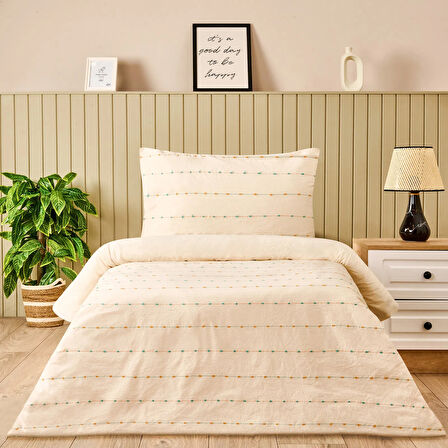 Soft Elias İpliği Boyalı Tek Kişilik Nevresim Takımı - Ekru