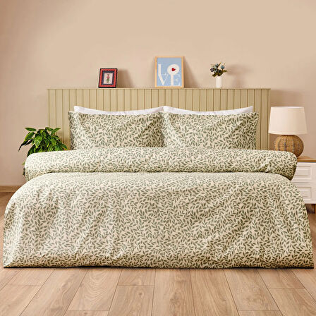 Soft Sylvara Çift Kişilik Nevresim Takımı - Ekru / Yeşil