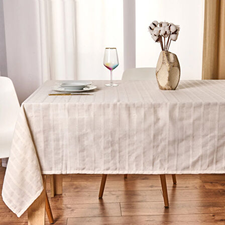 Soft Herringbone Masa Örtüsü - Ekru - 140x220 cm