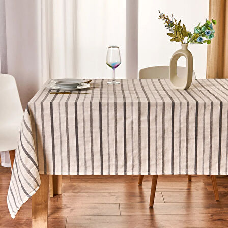Soft Herringbone Masa Örtüsü - Ekru / Lacivert - 140x220 cm