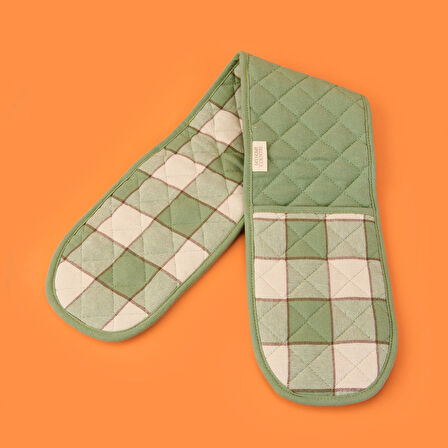 Toscana Uzun Fırın Eldiveni - Ekru / Yeşil - 16x85 cm