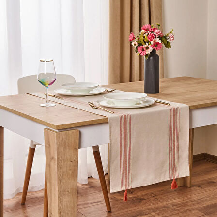 Tarçın Runner - Ekru / Kiremit - 45x150 cm