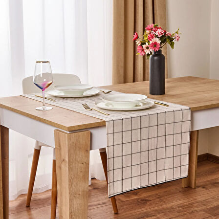 Trallies Runner - Ekru / Siyah - 45x150 cm