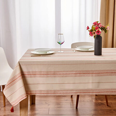 Tarçın Masa Örtüsü - Ekru / Kiremit - 150x200 cm