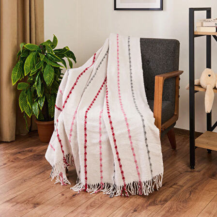 Soft Elvia Pamuklu Tv Battaniyesi - Krem - 130x170 cm