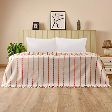 Soft Elvia Pamuklu Çift Kişilik Battaniye - Krem - 200x220 cm
