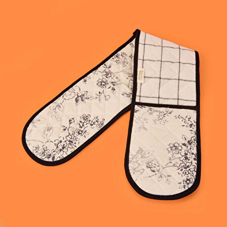 Evora Uzun Fırın Eldiveni - Ekru / Siyah - 16x85 cm