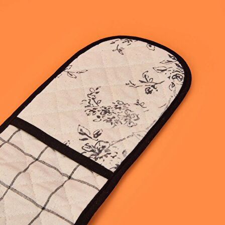 Evora Uzun Fırın Eldiveni - Ekru / Siyah - 16x85 cm