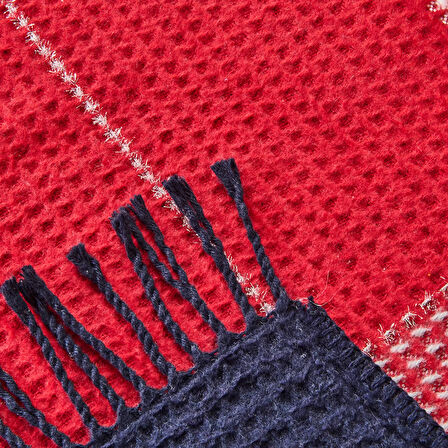 Soft Vintera Pamuklu Tek Kişilik Battaniye - Kırmızı / Lacivert - 150x200 cm