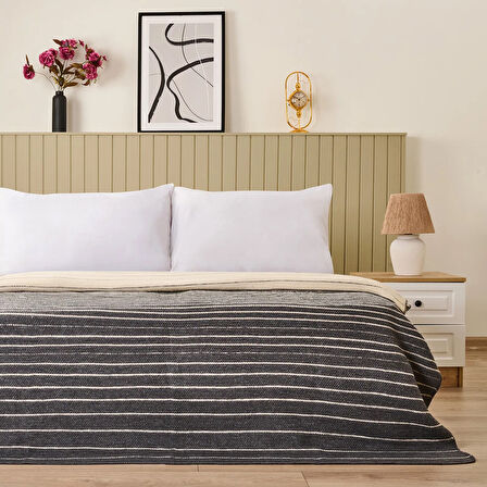 Soft Victor Pamuklu Çift Kişilik Battaniye - Antrasit - 200x220 cm