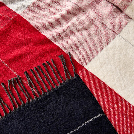 Soft Vintera Pamuklu Çift Kişilik Battaniye - Kırmızı / Lacivert - 180x220 cm