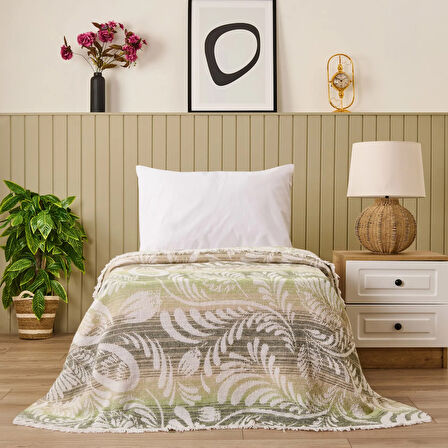 Soft Fathi Pamuklu Tek Kişilik Battaniye - Yeşil - 150x200 cm