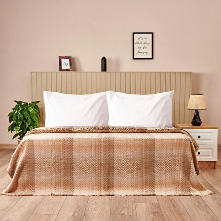 Soft Nevira Pamuklu Çift Kişilik Battaniye - Bej - 200x220 cm
