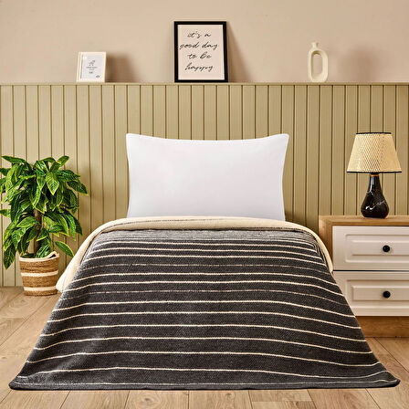 Soft Victor Pamuklu Tek Kişilik Battaniye - Antrasit - 150x200 cm