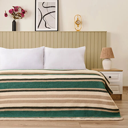 Soft Huzra Pamuklu Çift Kişilik Battaniye - Yeşil - 200x220 cm