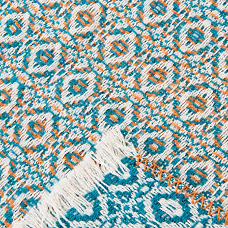 Soft Zemira Pamuklu Tek Kişilik Battaniye - Mavi / Turuncu - 150x200 cm