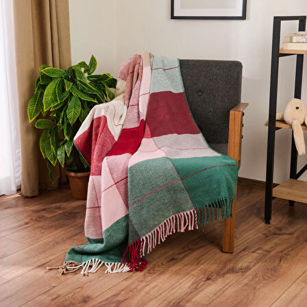 Soft Vintera Pamuklu Tv Battaniyesi - Kırmızı / Yeşil - 130x170 cm