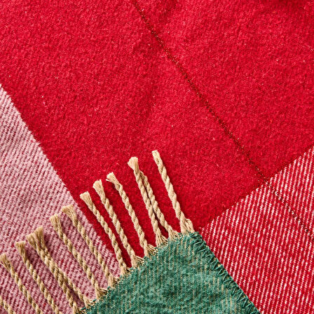 Soft Vintera Pamuklu Tek Kişilik Battaniye - Kırmızı / Yeşil - 150x200 cm