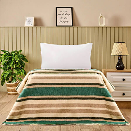 Soft Huzra Pamuklu Tek Kişilik Battaniye - Yeşil - 150x200 cm