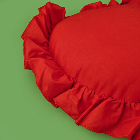 Soft Fırfırlı Kalpli Kırlent - Kırmızı - 49x48 cm