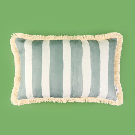 Soft Line Saçaklı Kırlent - Yeşil / Ekru - 35x55 cm