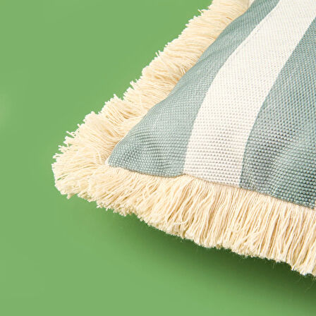 Soft Line Saçaklı Kırlent - Yeşil / Ekru - 35x55 cm