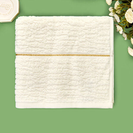 Soft Golden Star Line Yüz Havlusu - Ekru - 50x90 cm