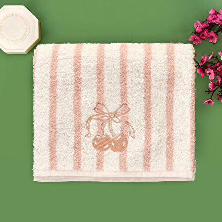 Soft Bemba Yüz Havlusu - Ekru / Pembe - 50x90 cm