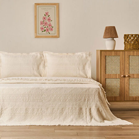 Soft Salhi Çift Kişilik Yatak Örtüsü Seti - Krem - 230x240 cm