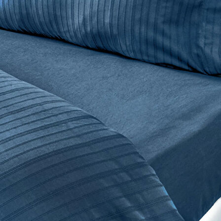 Soft Dobby Weave Çift Kişilik Nevresim Takımı - İndigo